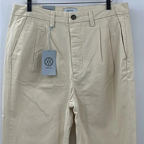 Amendi Gunnar in Light Beige Organic Cotton Pleat Front Button Fly Pants - Sz 32 - Picture 2 of 12